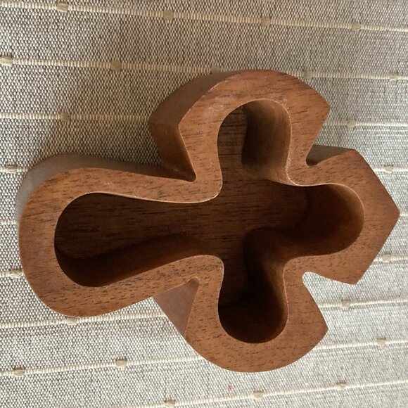 Vintage Wooden Cross shaped Puzzle Trinket Box Lidded Handmade Carved Wood - Picture 9 of 11